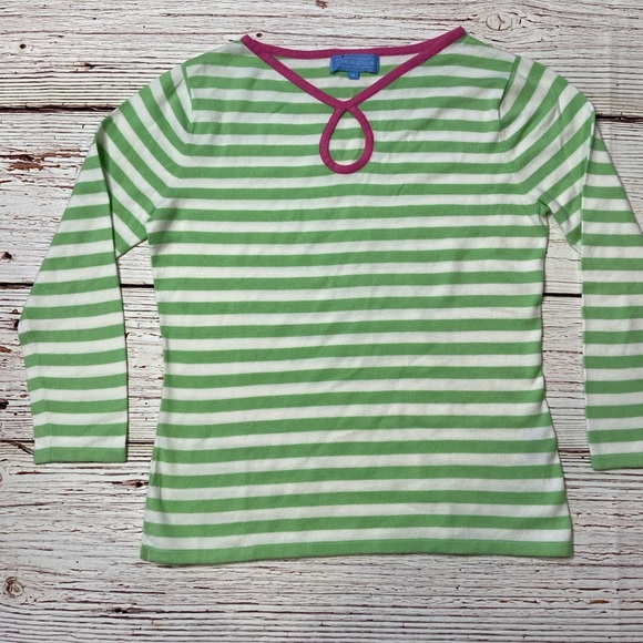 J. McLaughlin White and Green Striped Lightweight Knit Top Sz M - Picture 4 of 12